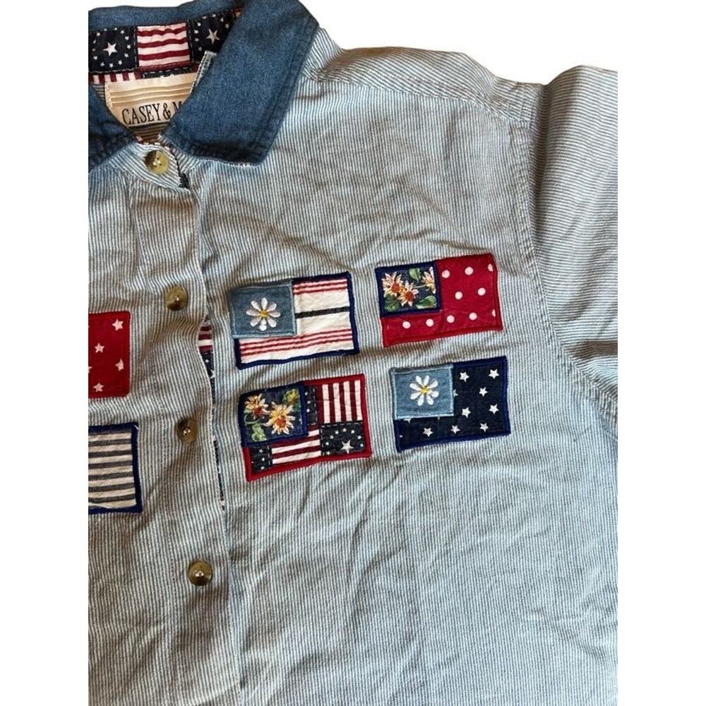 Casey & Max Women's Appliques Blouse Cottage Striped USA Flag Print Size Large - Picture 7 of 8
